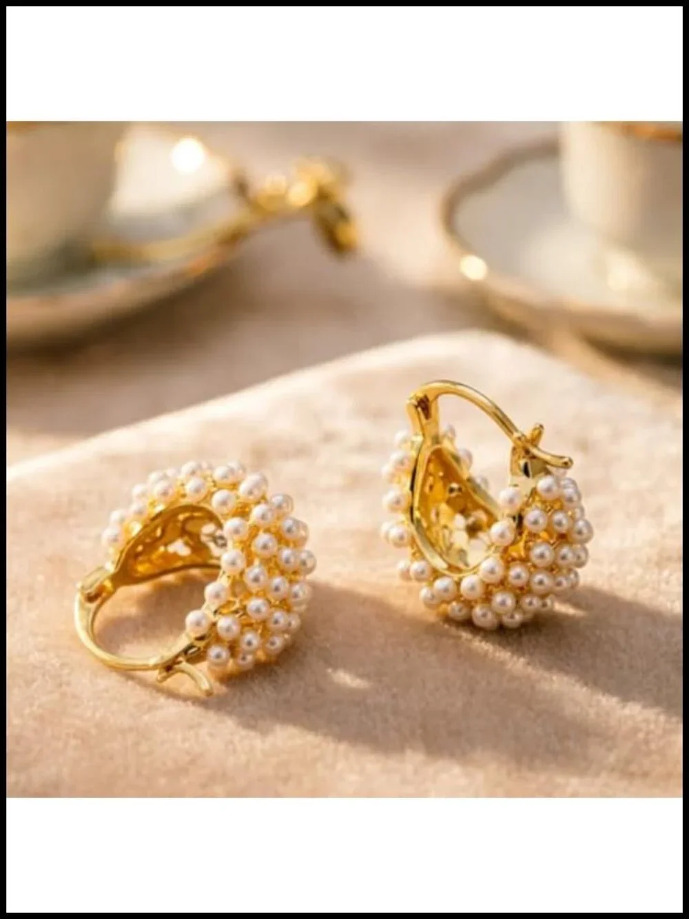Faux Pearl Cluster Gold Hoop Huggie Earrings Dangle Earrings for Women